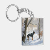 Doberman Pinscher liet het sneeuwen Kerstmis Sleutelhanger (Voorkant Links)