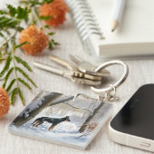 Doberman Pinscher liet het sneeuwen Kerstmis Sleutelhanger (Voorkant Rechts)