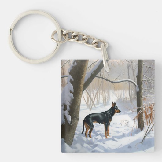 Doberman Pinscher liet het sneeuwen Kerstmis Sleutelhanger (Voorkant)