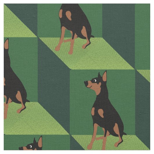 Doberman Pinscher over groene kubussen Stof (Close Up)