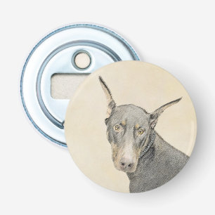 Doberman Pinscher Painting - Originele Dog Art Button Flesopener