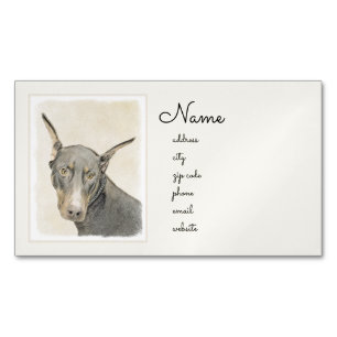 Doberman Pinscher Painting - Originele Dog Art Magnetisch Visitekaartje