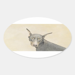 Doberman Pinscher Painting - Originele Dog Art Ovale Sticker