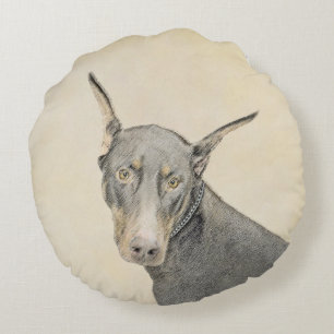 Doberman Pinscher Painting - Originele Dog Art Rond Kussen