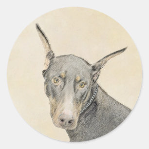 Doberman Pinscher Painting - Originele Dog Art Ronde Sticker