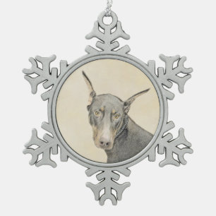 Doberman Pinscher Painting - Originele Dog Art Tin Sneeuwvlok Ornament