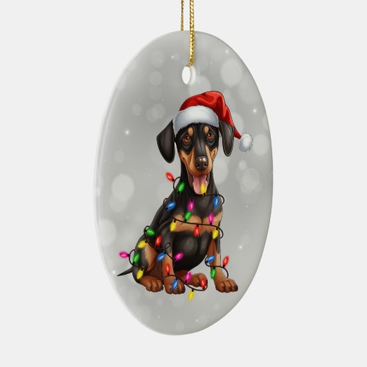 Doberman Pinscher Puppy in kerstverlichting Keramisch Ornament (Rechts)
