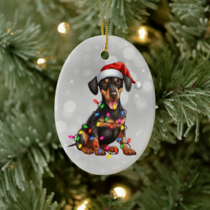 Doberman Pinscher Puppy in kerstverlichting Keramisch Ornament