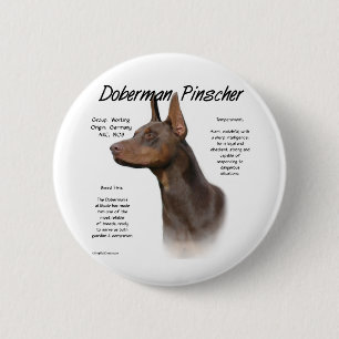 Doberman Pinscher (rood) Geschiedenisontwerp Ronde Button 5,7 Cm