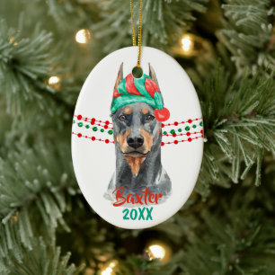 Doberman Pinscher Santa Hat Holiday String Beads Keramisch Ornament