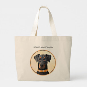 Doberman Pinscher Schilderij Dobie Uncropped Dog A Grote Tote Bag