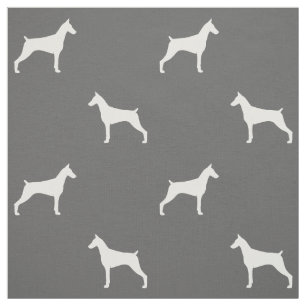 Doberman Pinscher Silhouettes Gray and White Stof