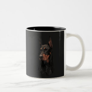 Doberman Pinscher, Square Wall Clock T-Shirt Butto Tweekleurige Koffiemok