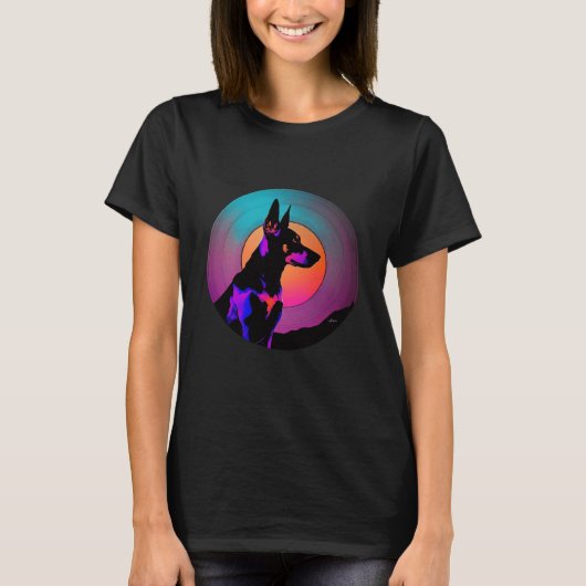 Doberman Pinscher Synthwave 80s Retrowave Aestheti T-shirt (Voorkant)