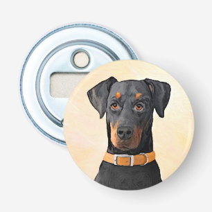 Doberman Pinscher Uncropped schilderij originele k Button Flesopener