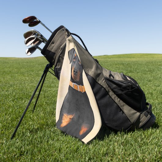 Doberman Pinscher Uncropped schilderij originele k Golfhanddoek (Groen)