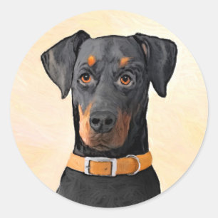 Doberman Pinscher Uncropped schilderij originele k Ronde Sticker