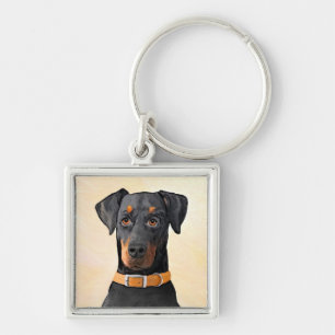 Doberman Pinscher Uncropped schilderij originele k Sleutelhanger