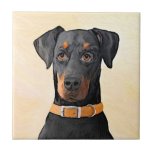Doberman Pinscher Uncropped schilderij originele k Tegeltje