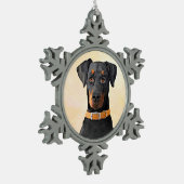 Doberman Pinscher Uncropped schilderij originele k Tin Sneeuwvlok Ornament (Links)