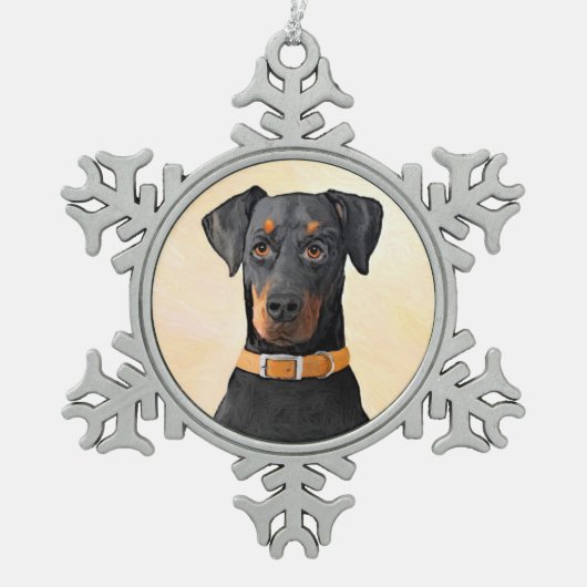 Doberman Pinscher Uncropped schilderij originele k Tin Sneeuwvlok Ornament (Voorkant)