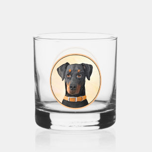 Doberman Pinscher Uncropped schilderij originele k Whisky Glas