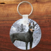 Doberman Pinscher Winter Snow Sleutelhanger (Voorkant)