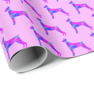 Doberman Pinshe Dog Silhouet Roze/Blauw Roze Gift Cadeaupapier
