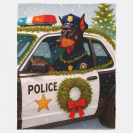 Doberman Police Holiday Blanket  Fleece Deken