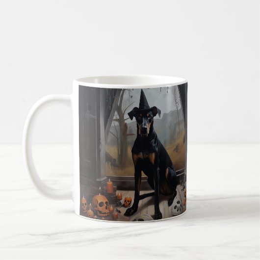 Doberman pompoenen Halloween eng Koffiemok (Links)