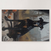 Doberman pompoenen Halloween eng Legpuzzel (Horizontaal)