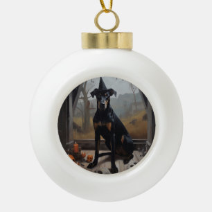 Doberman Pompoenen Halloween Griezelen Keramische Bal Ornament