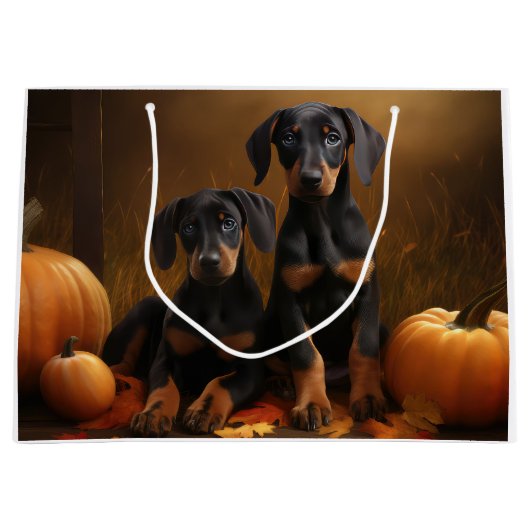 Doberman Puppy Herfst Delight Pompoen Groot Cadeauzakje (Voorkant)