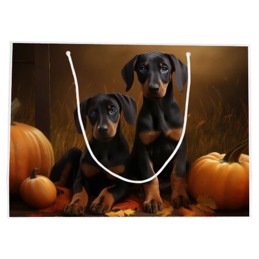 Doberman Puppy Herfst Delight Pompoen Groot Cadeauzakje (Achterkant)