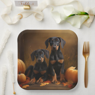 Doberman Puppy Herfst Delight Pompoen Papieren Bordje