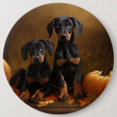 Doberman Puppy Herfst Delight Pompoen Ronde Button 6,0 Cm (Voorkant)