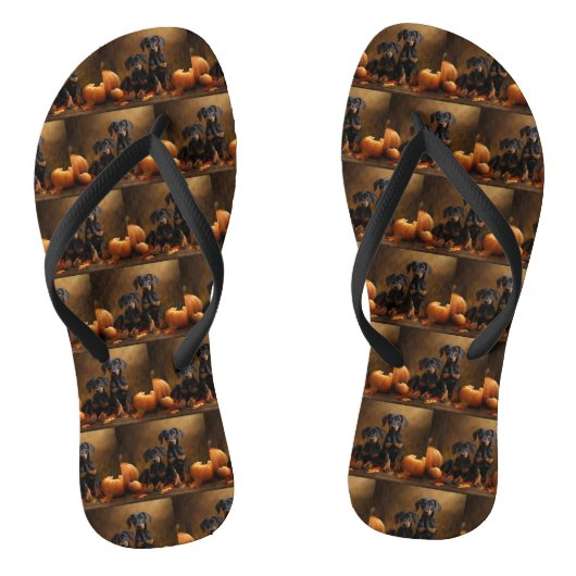 Doberman Puppy Herfst Delight Pompoen Teenslippers (Voetbed)