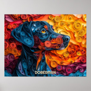 Doberman Quilling Art Dog Portret Poster