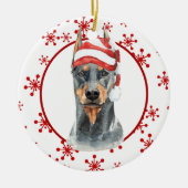 Doberman Santa Hat Red Snowflake Sjabloon Keramisch Ornament (Voorkant)