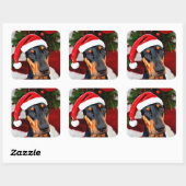 Doberman Santa Hat Vierkante Sticker (Vel)