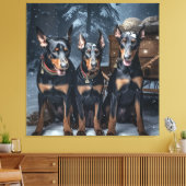 Doberman Snowy Sleigh Kerstdecoratie Canvas Afdruk (Insitu (Woonkamer))