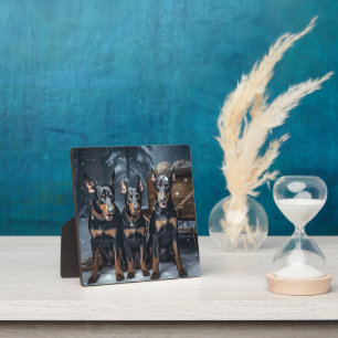 Doberman Snowy Sleigh Kerstdecoratie Fotoplaat