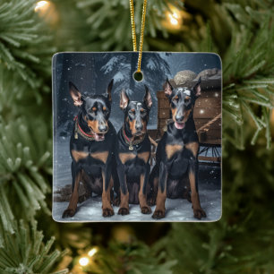 Doberman Snowy Sleigh Kerstdecoratie Keramisch Ornament