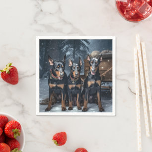 Doberman Snowy Sleigh Kerstdecoratie Servet