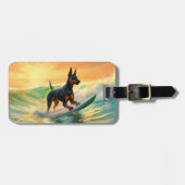 Doberman strand surfen schilderij bagagelabel (Voorkant horizontaal)