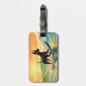 Doberman strand surfen schilderij bagagelabel (Achterkant verticaal)