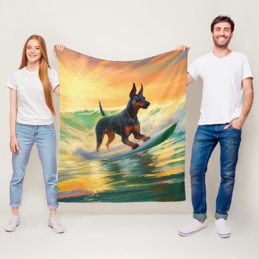 Doberman strand surfen schilderij fleece deken (In situ)