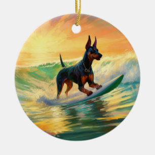 Doberman strand surfen schilderij keramisch ornament