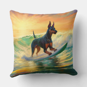 Doberman strand surfen schilderij kussen