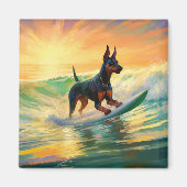 Doberman strand surfen schilderij magneet (Voorkant)